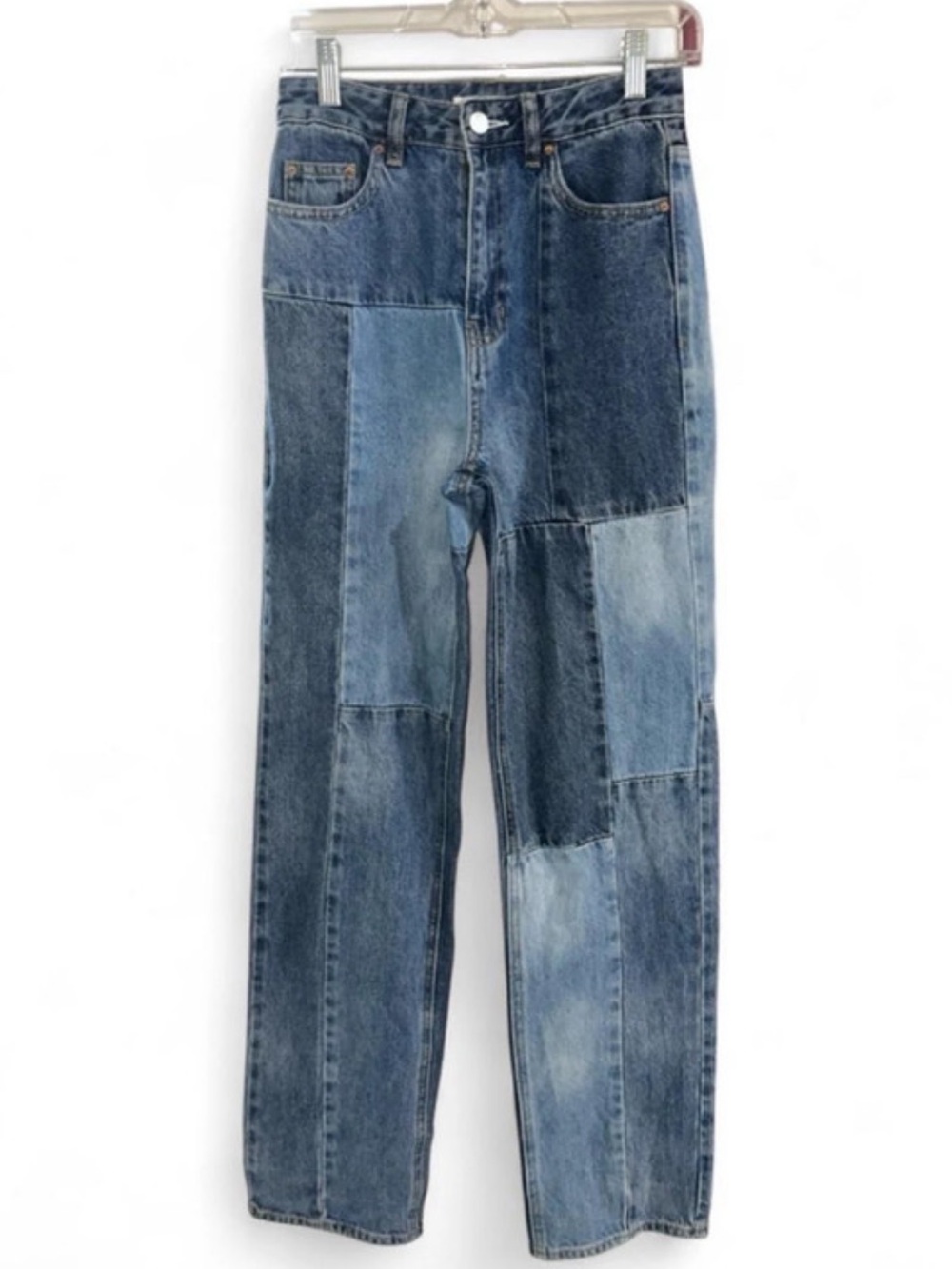 PacSun Patchwork Straight Jeans - Blue Denim